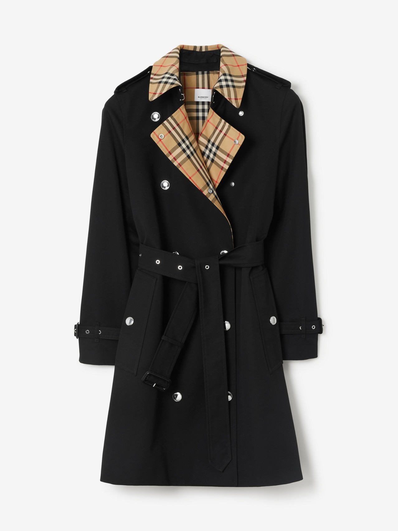 Check Trim Cotton Trench Coat